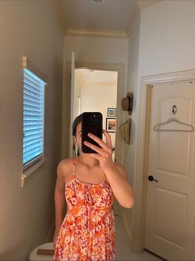 Floral Spaghetti Strap Sundress in Pink & Orange